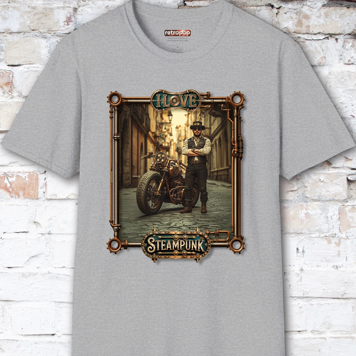 I love Steampunk Man with Motorcycle #9 Unisex T shirt