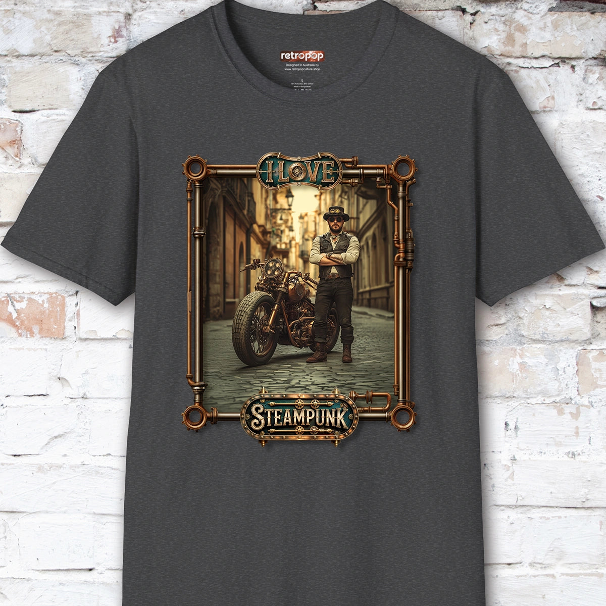 I love Steampunk Man with Motorcycle #9 Unisex T shirt