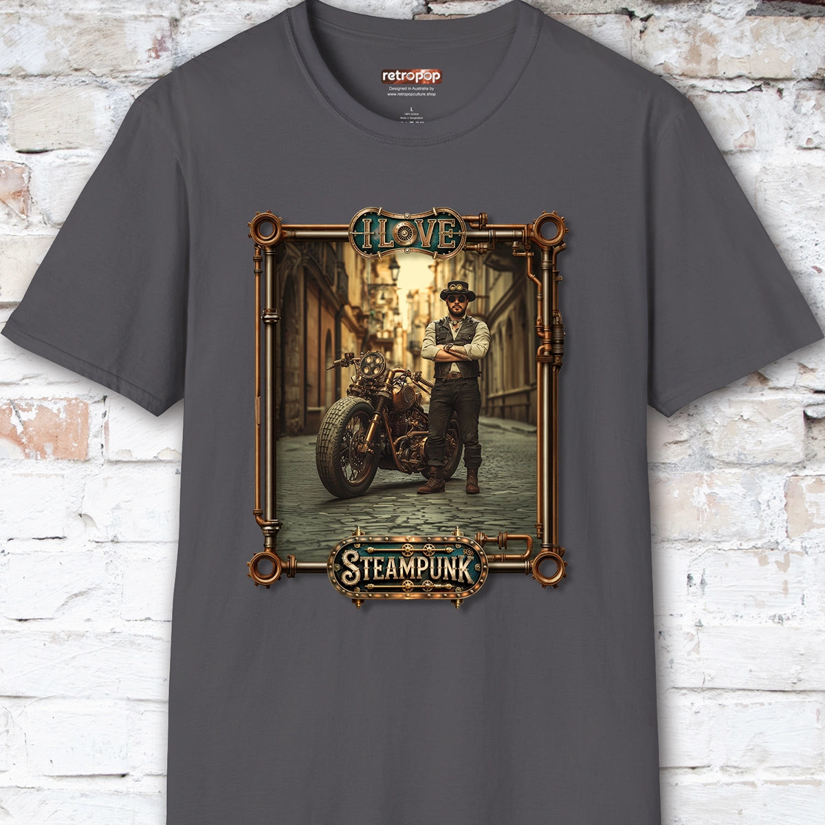 I love Steampunk Man with Motorcycle #9 Unisex T shirt