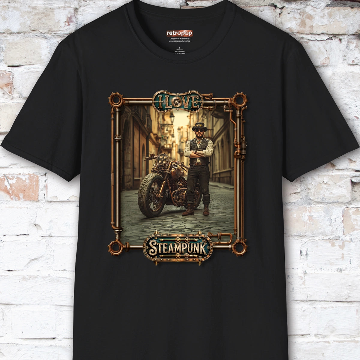 I love Steampunk Man with Motorcycle #9 Unisex T shirt