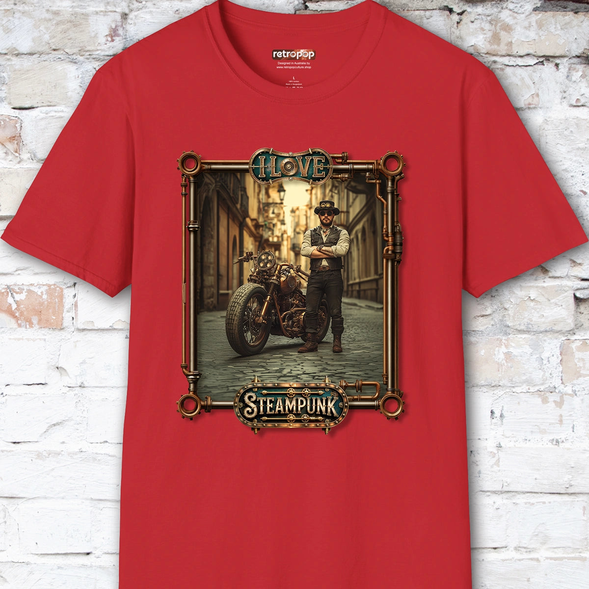 I love Steampunk Man with Motorcycle #9 Unisex T shirt