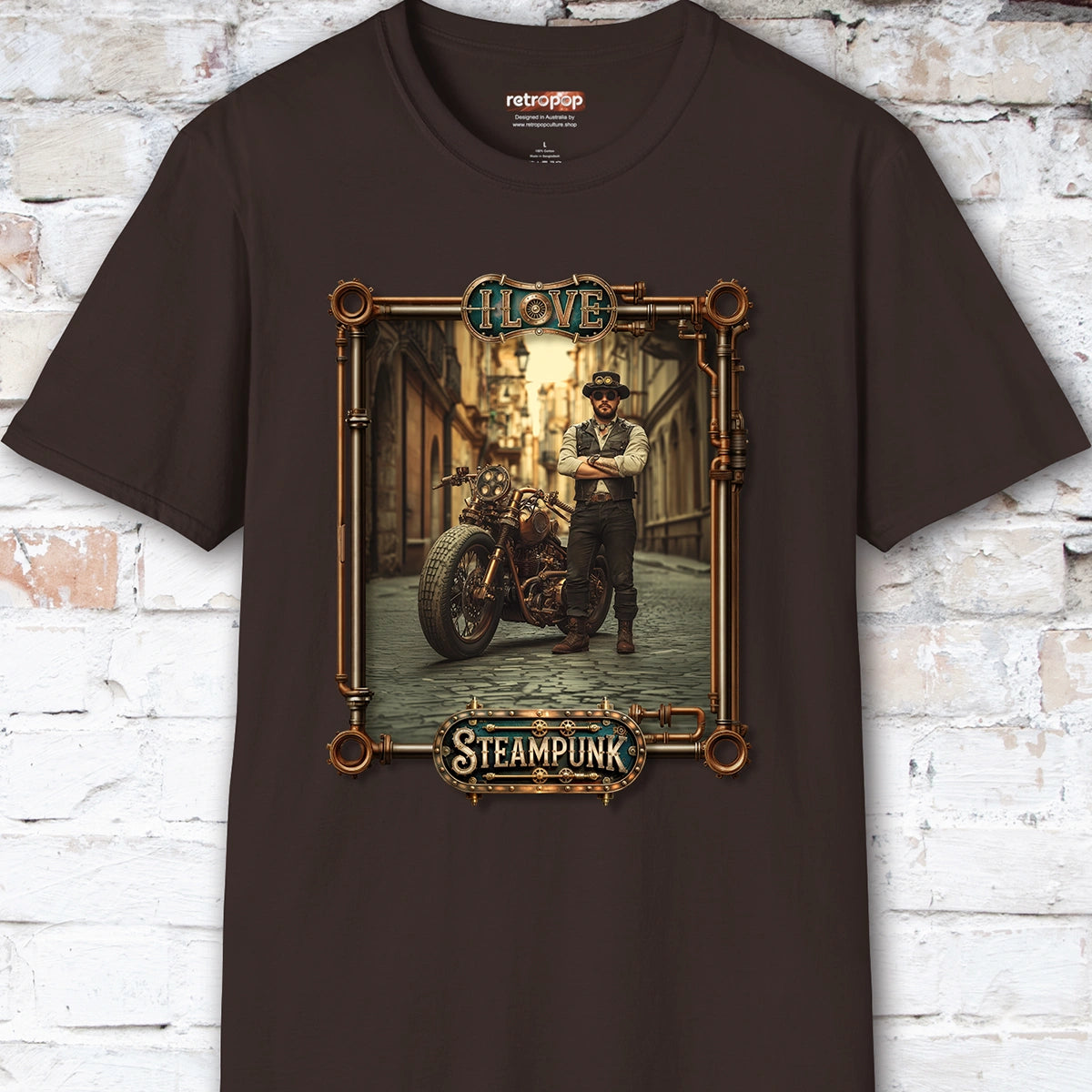 I love Steampunk Man with Motorcycle #9 Unisex T shirt