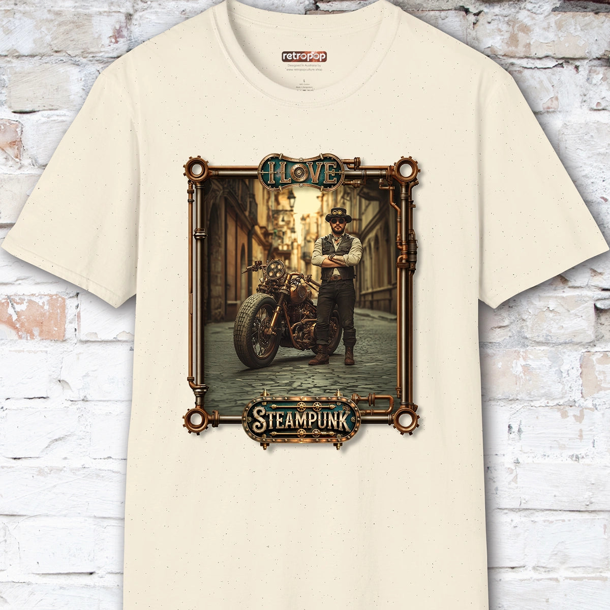 I love Steampunk Man with Motorcycle #9 Unisex T shirt
