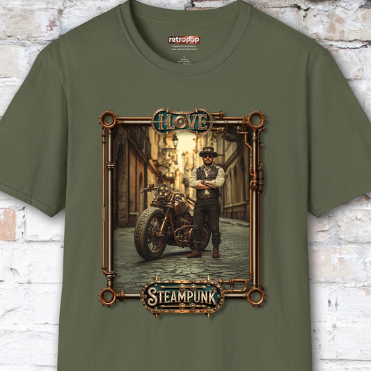 I love Steampunk Man with Motorcycle #9 Unisex T shirt