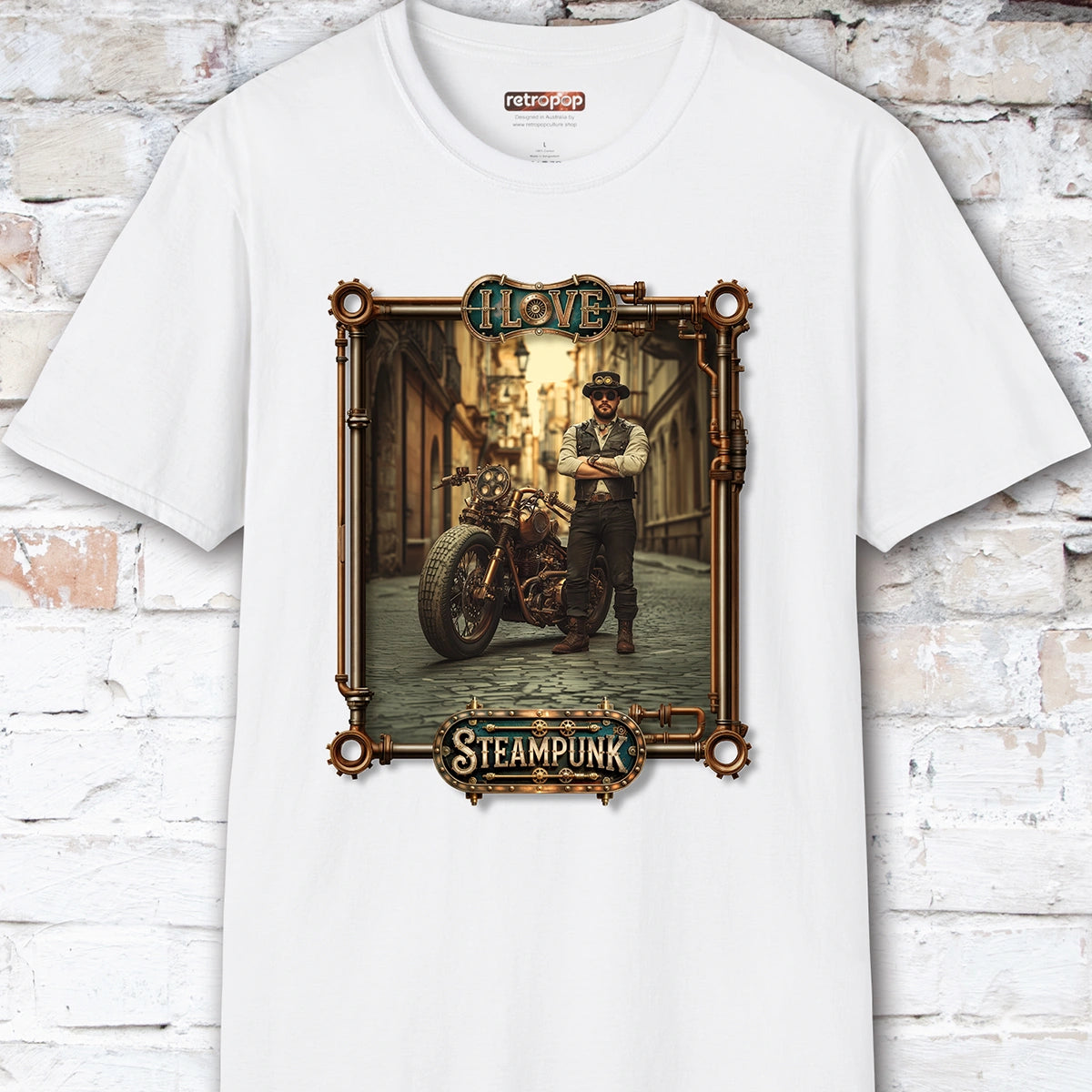 I love Steampunk Man with Motorcycle #9 Unisex T shirt