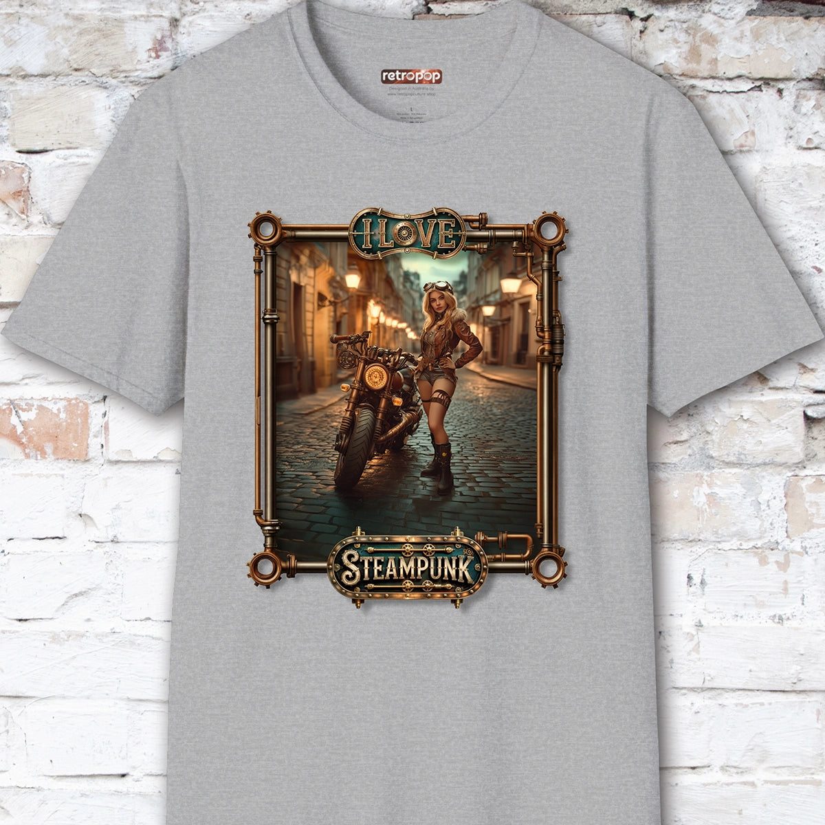I love Steampunk Woman with Motorcycle #6 Unisex T shirt