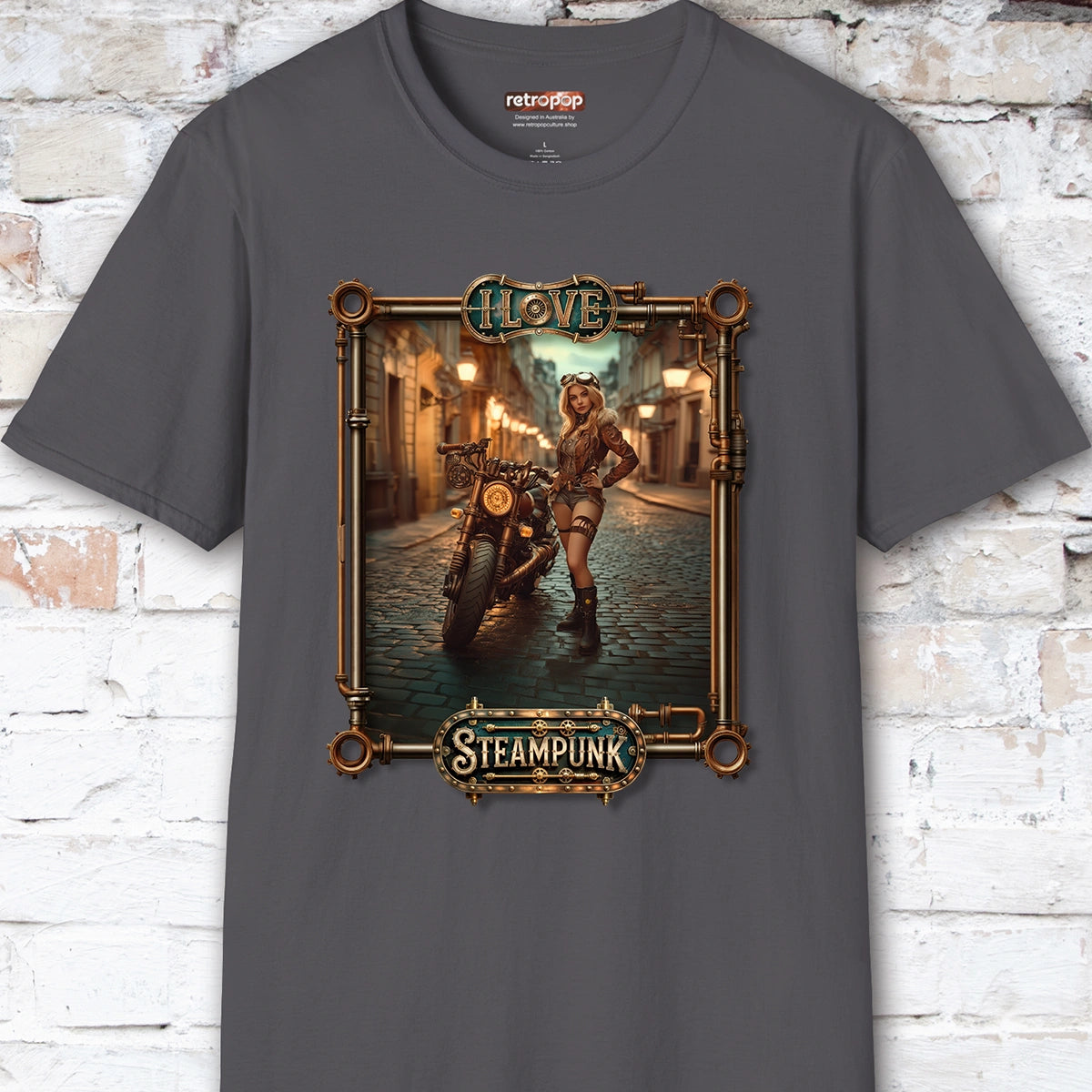 I love Steampunk Woman with Motorcycle #6 Unisex T shirt