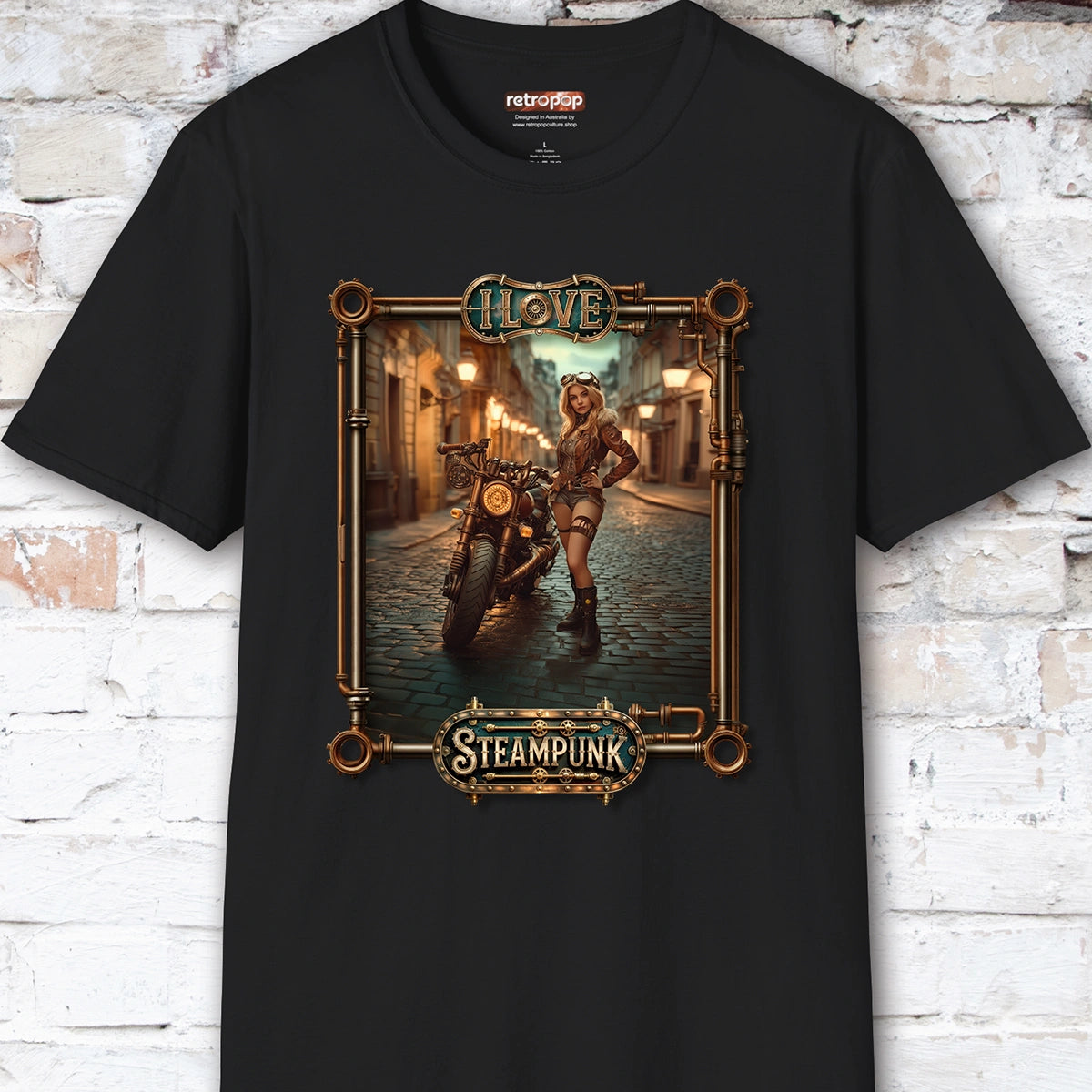 I love Steampunk Woman with Motorcycle #6 Unisex T shirt