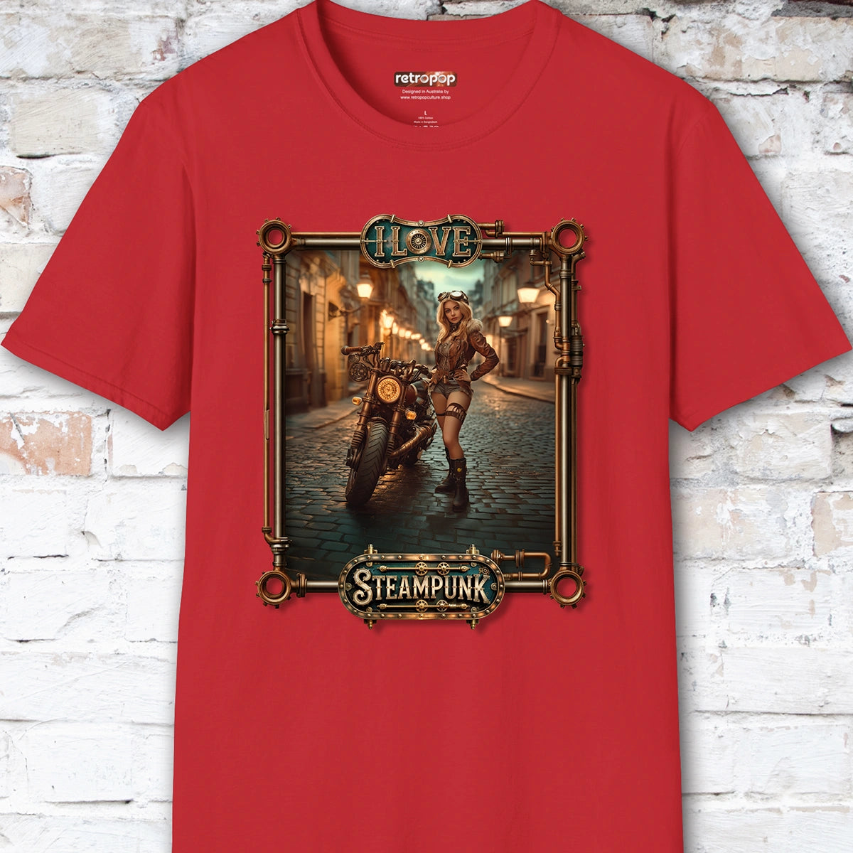 I love Steampunk Woman with Motorcycle #6 Unisex T shirt