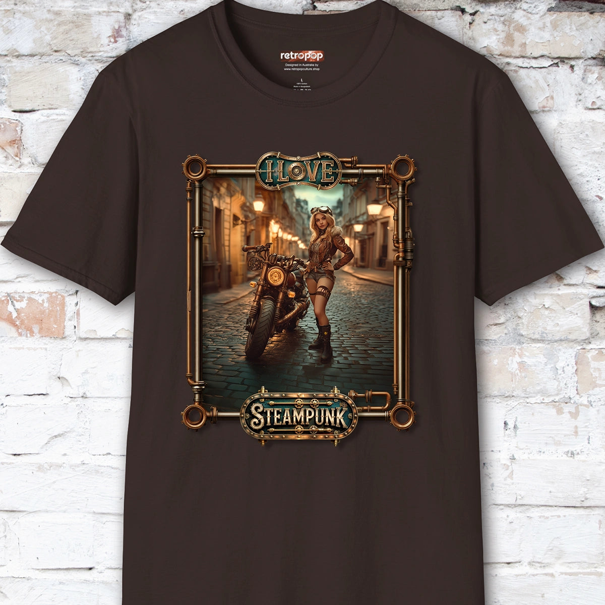 I love Steampunk Woman with Motorcycle #6 Unisex T shirt