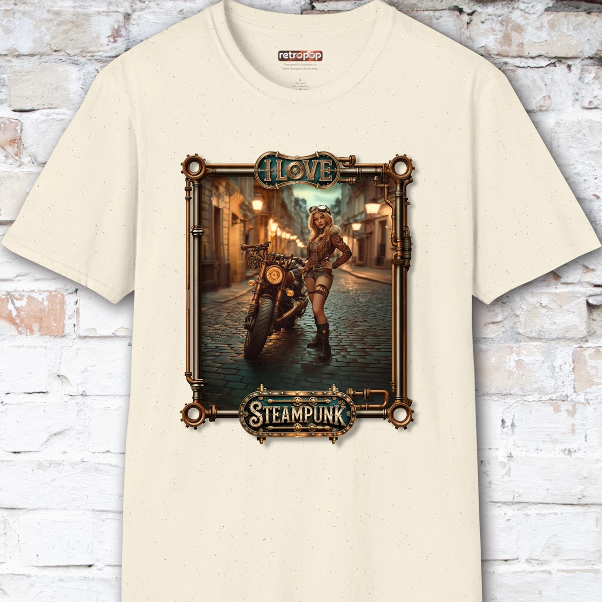 I love Steampunk Woman with Motorcycle #6 Unisex T shirt