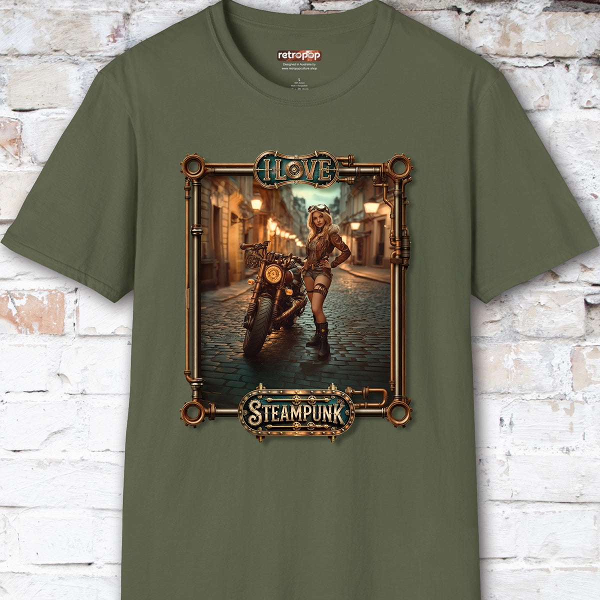 I love Steampunk Woman with Motorcycle #6 Unisex T shirt