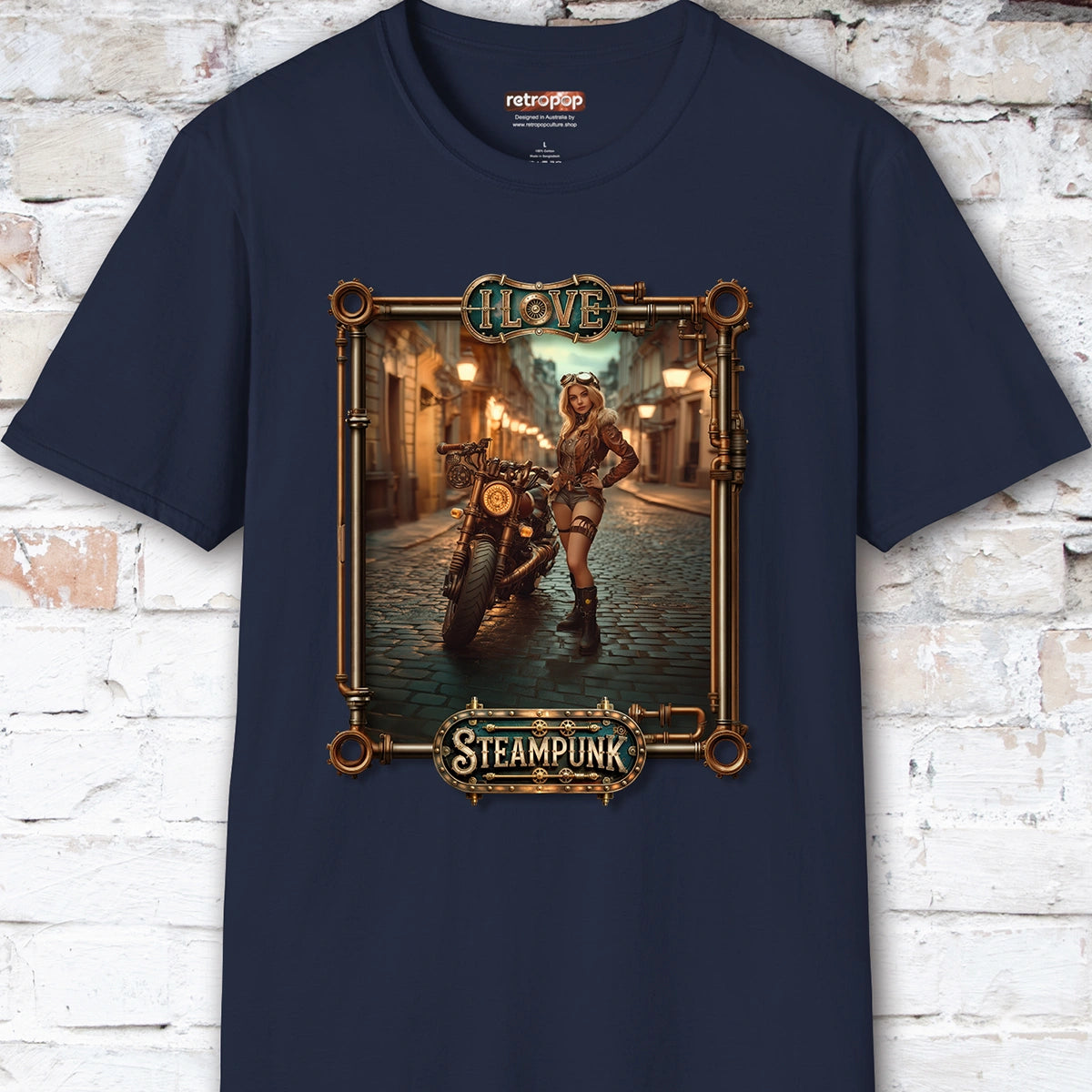 I love Steampunk Woman with Motorcycle #6 Unisex T shirt