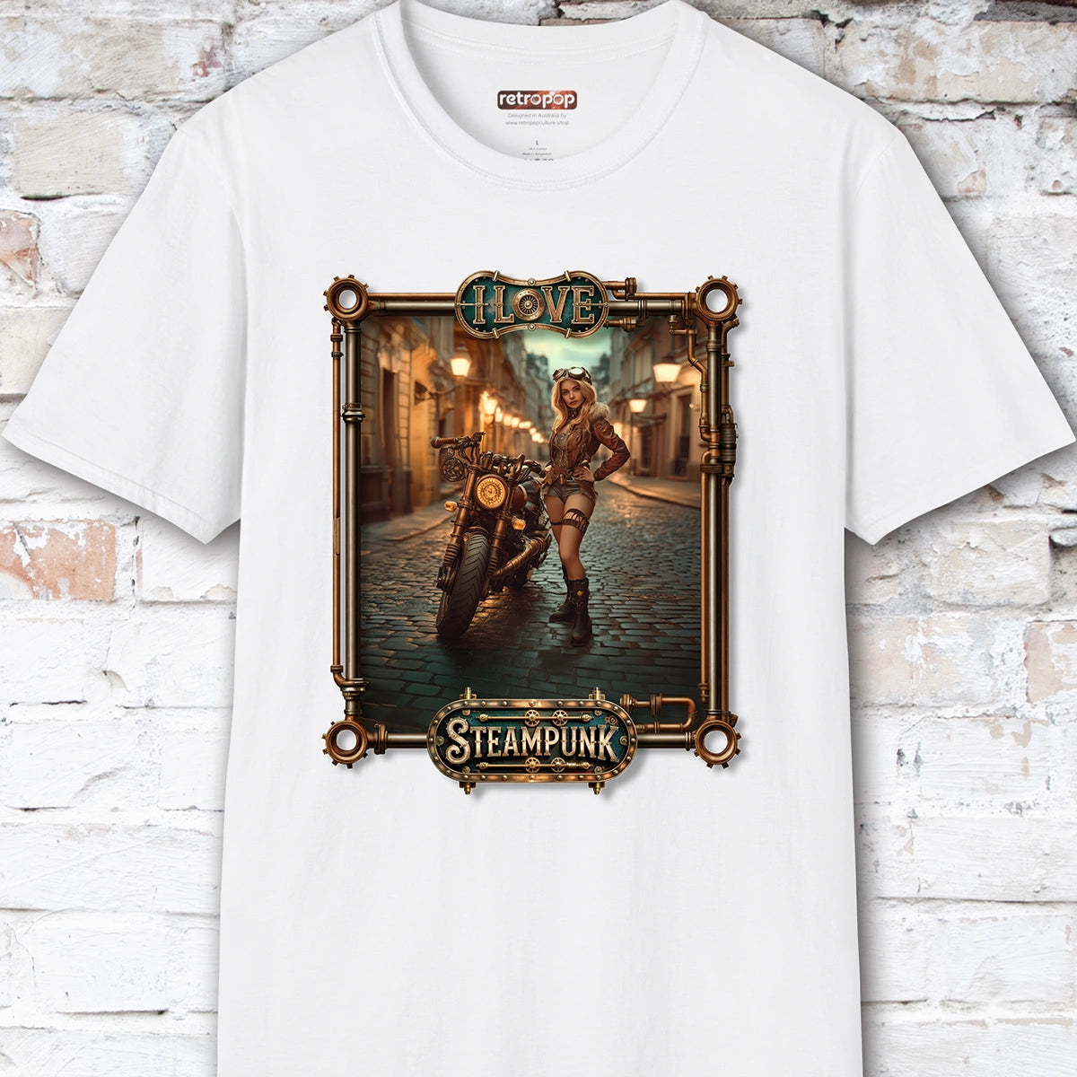 I love Steampunk Woman with Motorcycle #6 Unisex T shirt