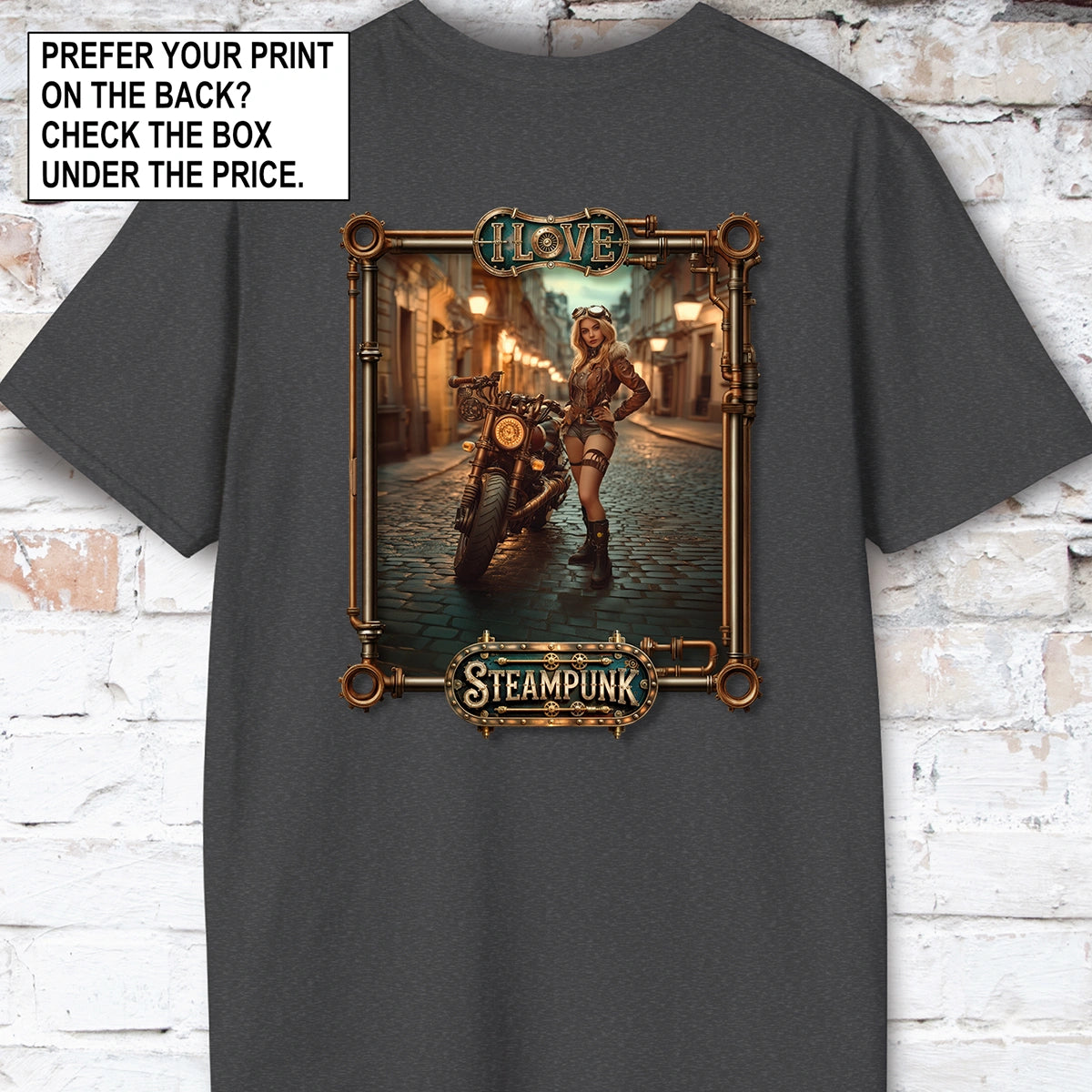 I love Steampunk Woman with Motorcycle #6 Unisex T shirt