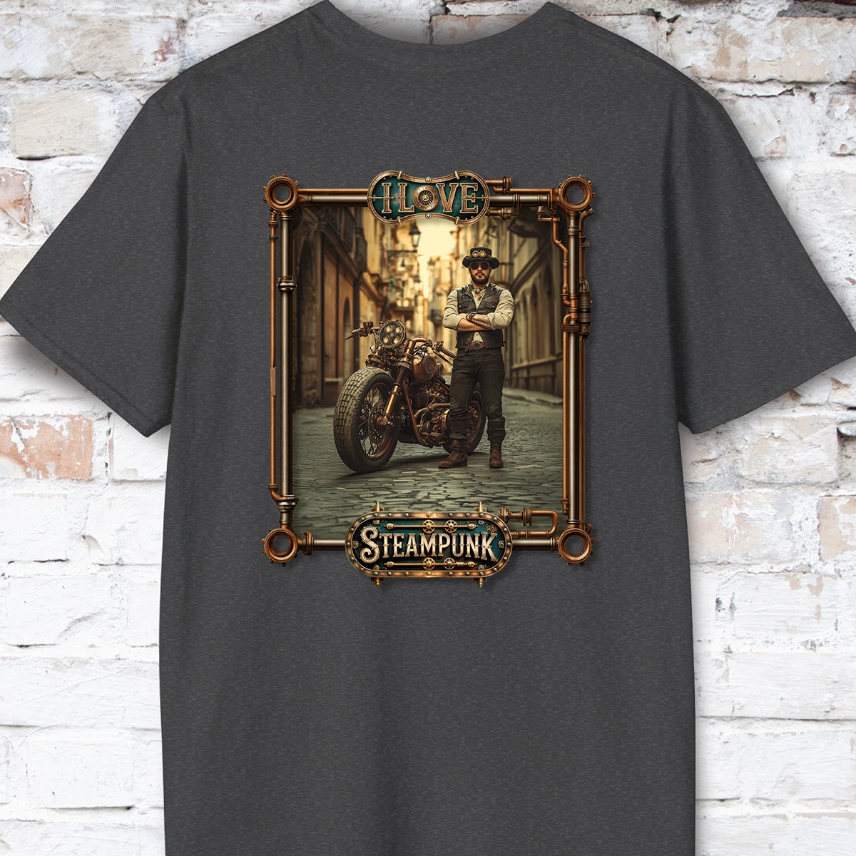 I love Steampunk Man with Motorcycle #9 Unisex T shirt