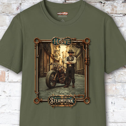 I love Steampunk Man with Motorcycle #9 Unisex T shirt