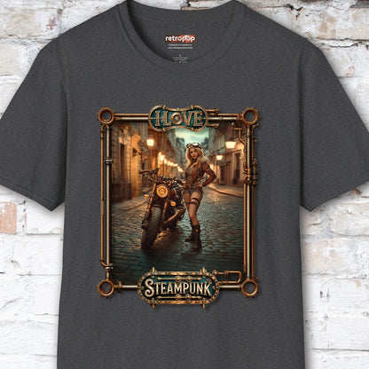 I love Steampunk Woman with Motorcycle #6 Unisex T shirt